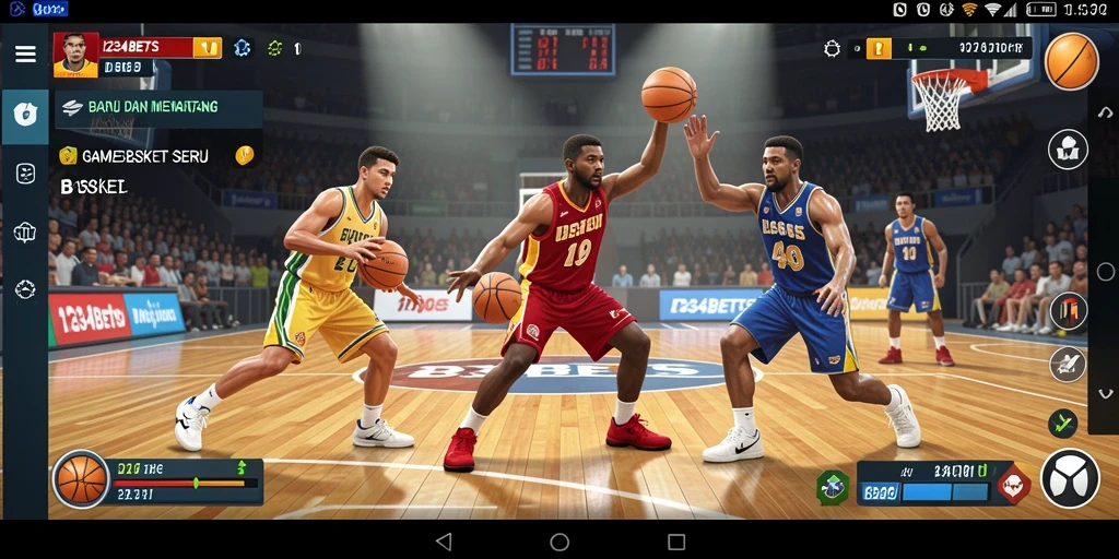 Antarmuka permainan 1234BETS dengan tampilan lapangan basket yang menarik.