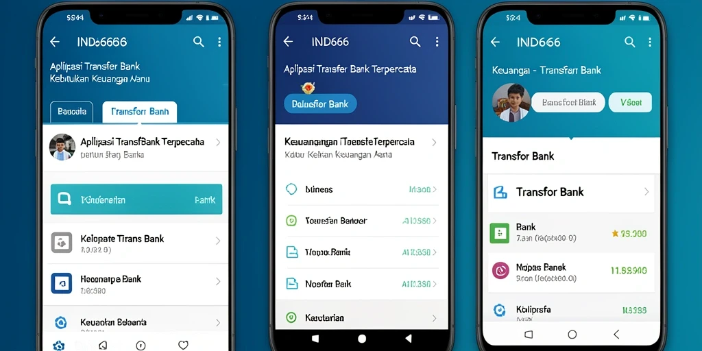 Antarmuka aplikasi IND666 dengan fitur Transfer Bank yang mudah digunakan.